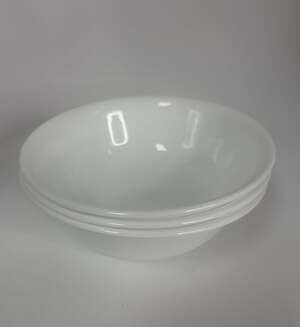 Set Of 3 Vintage Corelle Ware White Bowls 6” Dia Soup, Cereal Winter Frost